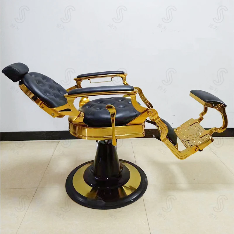 Men'S Vintage Barber Salons, Hydraulic Adjustable Reclining Hair Cutting Chair, Perm And Dyeing
