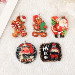 10pcs Christmas Charms Creative Acrylic Gingerbread Man Santa Claus Pendant Fashion Accessories For Diy Making