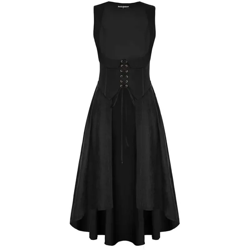 Medieval Women Renaissance Lace-Up Vest Irregular Hem Dress Sleeveless Sweetheart U-Neck Gothic Pirate Cosplay Costume sf/1