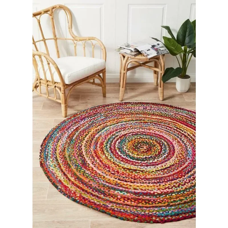 Rug 100% Cotton Round Handmade Reversible Hallway Area Rug Modern Look Rag