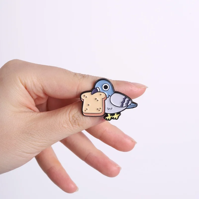 Dove Olive Peace Pigeon Bird Enamel Pin Cute Pigeon Holding a Toast Bread Surveillance Camera Pigeon Brooch Bags Lapel Badge Pin