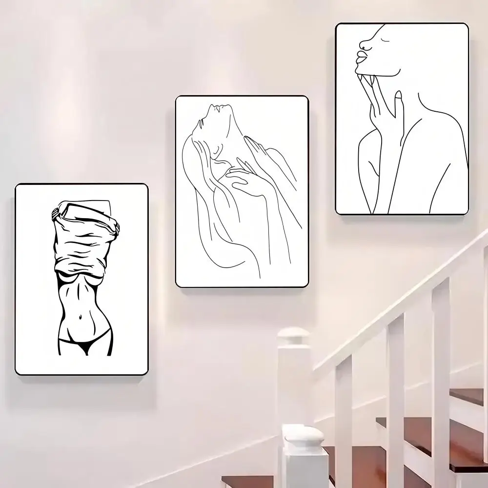 

Minimalist Line Art Woman Poster Sticky Wall Waterproof Home Living Room Bedroom Bar Aesthetic Decoration Perfect Gift