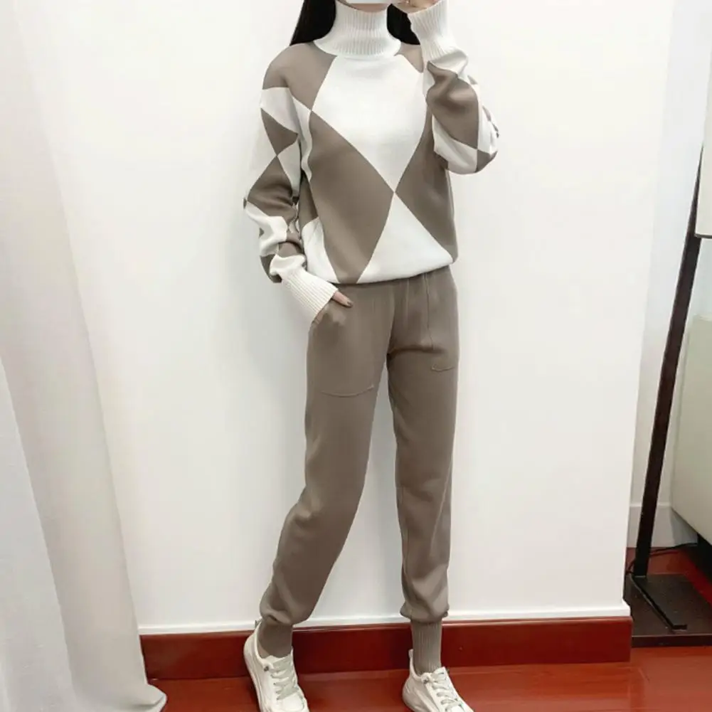 New Autumn Winter Women Knitted 2 Piece Set Long Sleeve O Neck Sportwear Pullover Sweater And Pocket Pant Suit 2 PCS Outfits