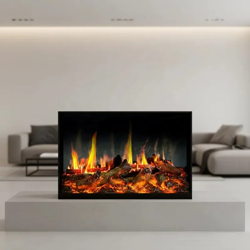 Modern European Style Built-In Wall-Mounted Holographic Screen Shadow 3D LED Flame Decorative Electric Fireplace