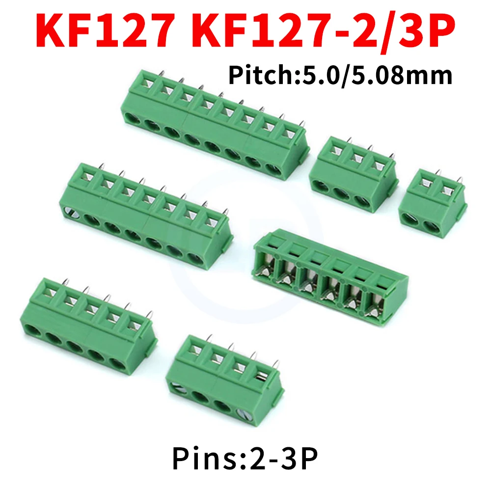 (10 Pcs) KF127 5mm 5.08mm KF127-2P KF127-3P Screw 5.0mm Terminal Block 2 Pin 3 Pin Pcb Terminal Block Connector 127 5.0 5.08