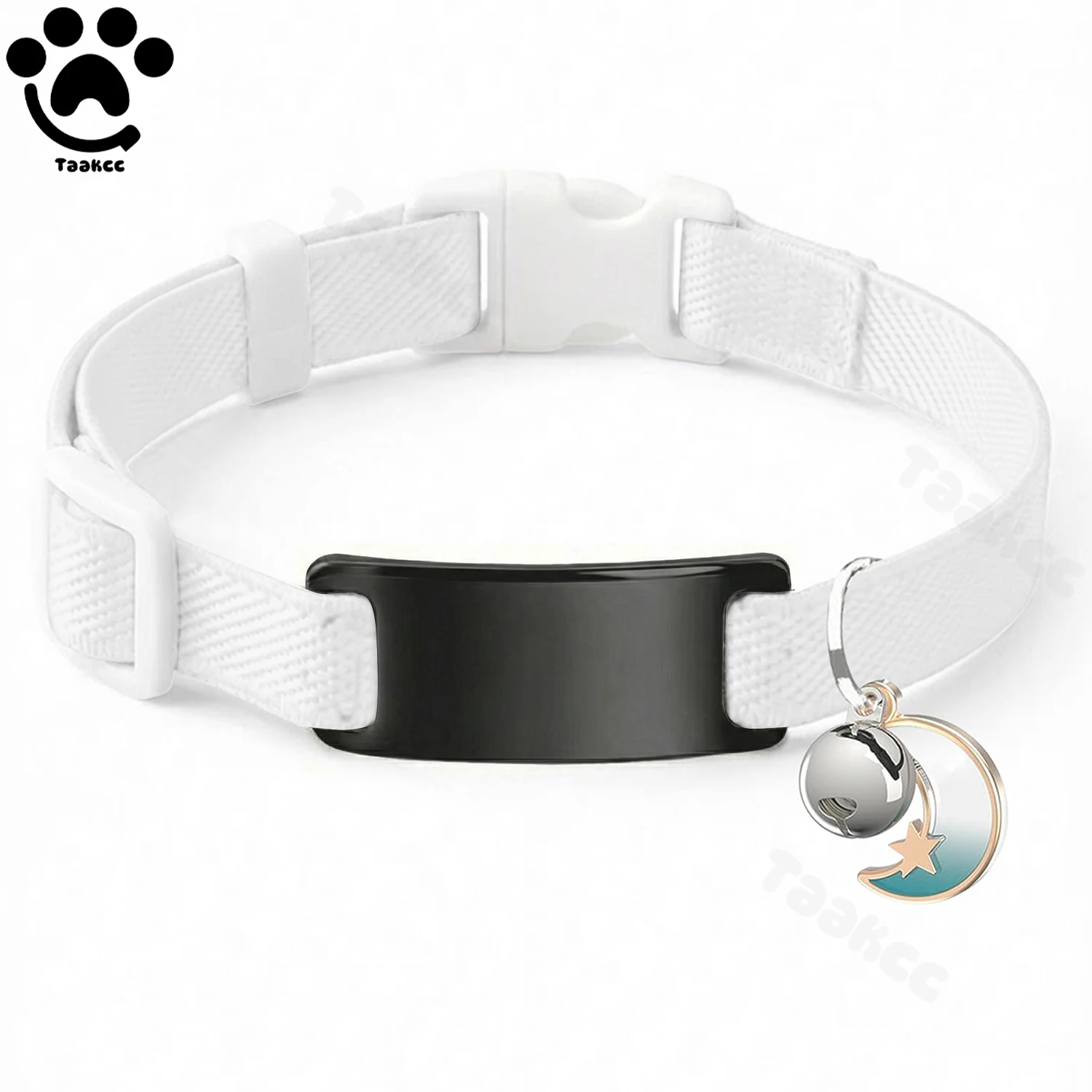 Personalisiertes Modisches Elastisches Katzenhalsband mit Kostenloser Gravur, Welpen- und Kätzchen-Anti-Verlust-Haustier-ID-Namensschild-Halskette mit Glocke & Mond-Ornament