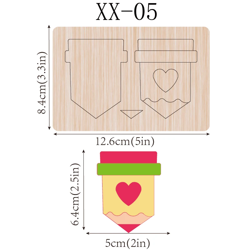 1 piece 2.5-inch crayon shaker with heart in center scrapbook wooden cutting mold for Christmas, suitable for most machines