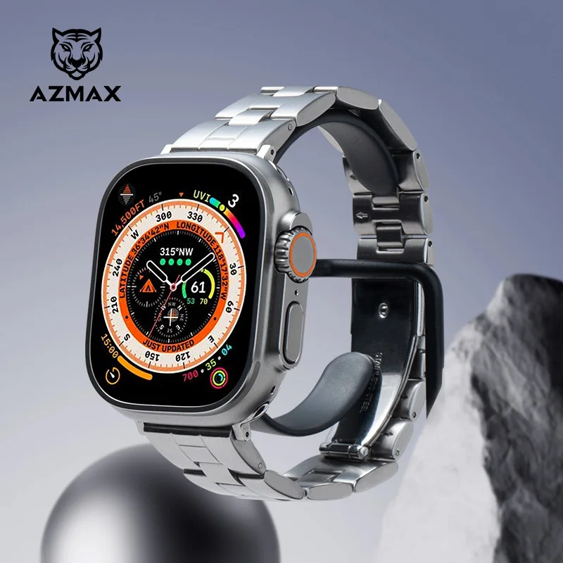 AZMAX Men's Stainless Steel Bracelet for Apple Watch Series S7/8/9/10 Ultra2/1 Watch Strap Accessory