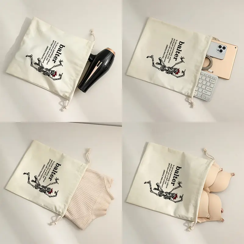 Vintage Balter Dancing Skeleton Drawstring Candy Bag Funny Skull Red Flower Print Portable Trick or Treat Sweet Storage Pouch