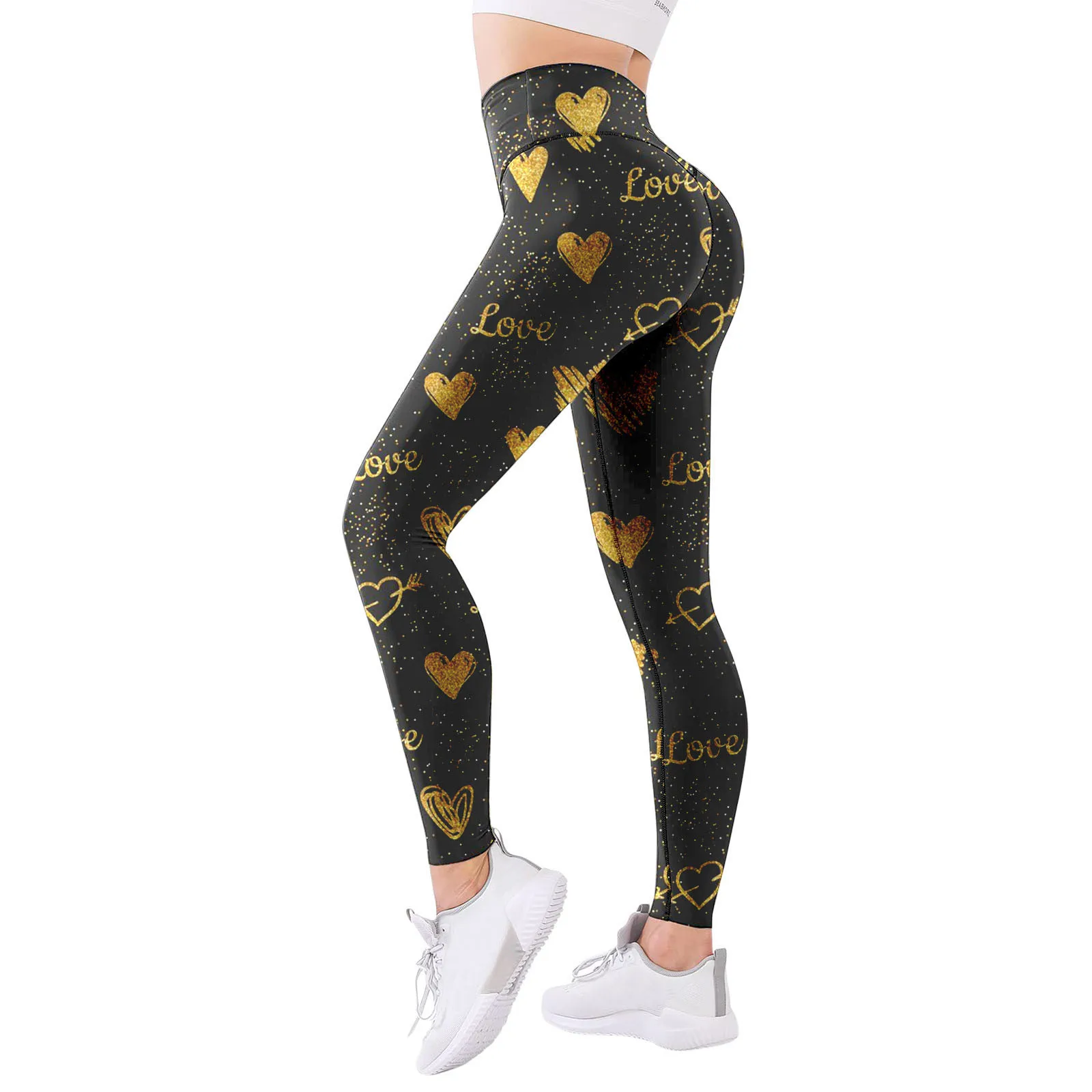 Celana legging olahraga wanita, celana motif cinta, celana Atletik Kebugaran pinggang tinggi Yoga, celana olahraga rumah untuk Olahraga