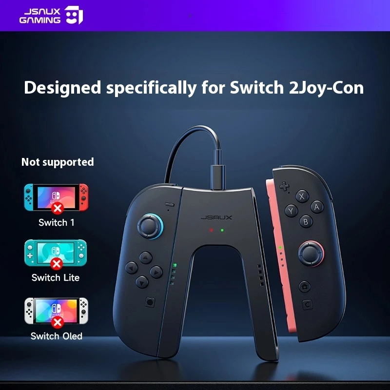In Stock Jsaux Controller Split Charging Grip Compatible with Switch 2 Joycon Magnetic Suction Ergonomic Gamepad LED Indicator