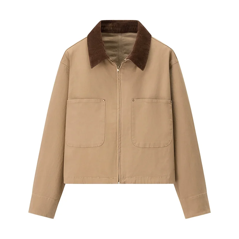 سترات قصيرة ذات ألوان متباينة بتصميم عتيق لخريف 2025 سترة نسائية جديدة على الموضة سروال قصير نمط الحظيرة Chaqueta Mujer #3