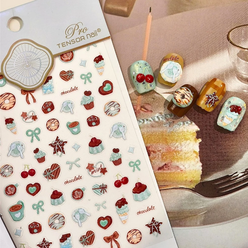 النعناع الشوكولاته الكعك بودنغ الآيس كريم Bowknot الكرتون ثلاثية الأبعاد هلام ذاتية اللصق مسمار الفن ملصقات الحلويات الحلوى مانيكير الشارات