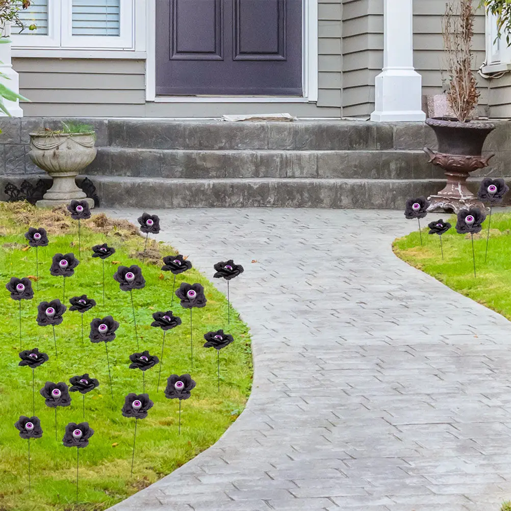 4Pcs Halloween Garden Sign Stakes Rose Eyeball Outdoor Yard Decor Halloween Lawn Decorations Scary Festival Props