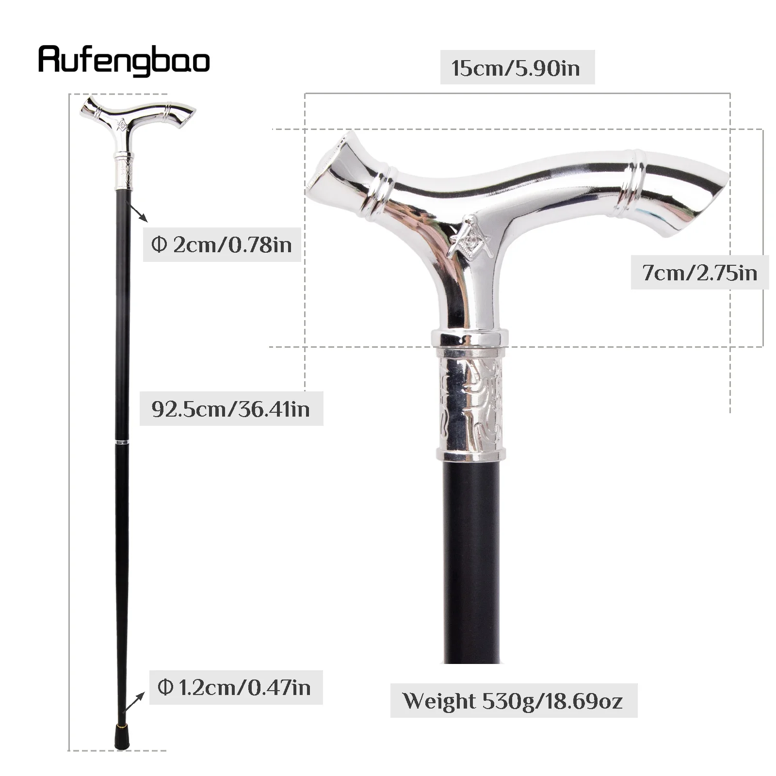 White Freemasonry Freemasons VG Totem Relief Walking Cane Fashion Walking Stick Gentleman Crosier Knob Walking Stick 93cm