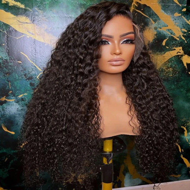 

Soft Natural Black Color Glueless 26“Long 180Density Kinky Curly Lace Front Wig For Women With BabyHair Preplucked Daily Cosplay