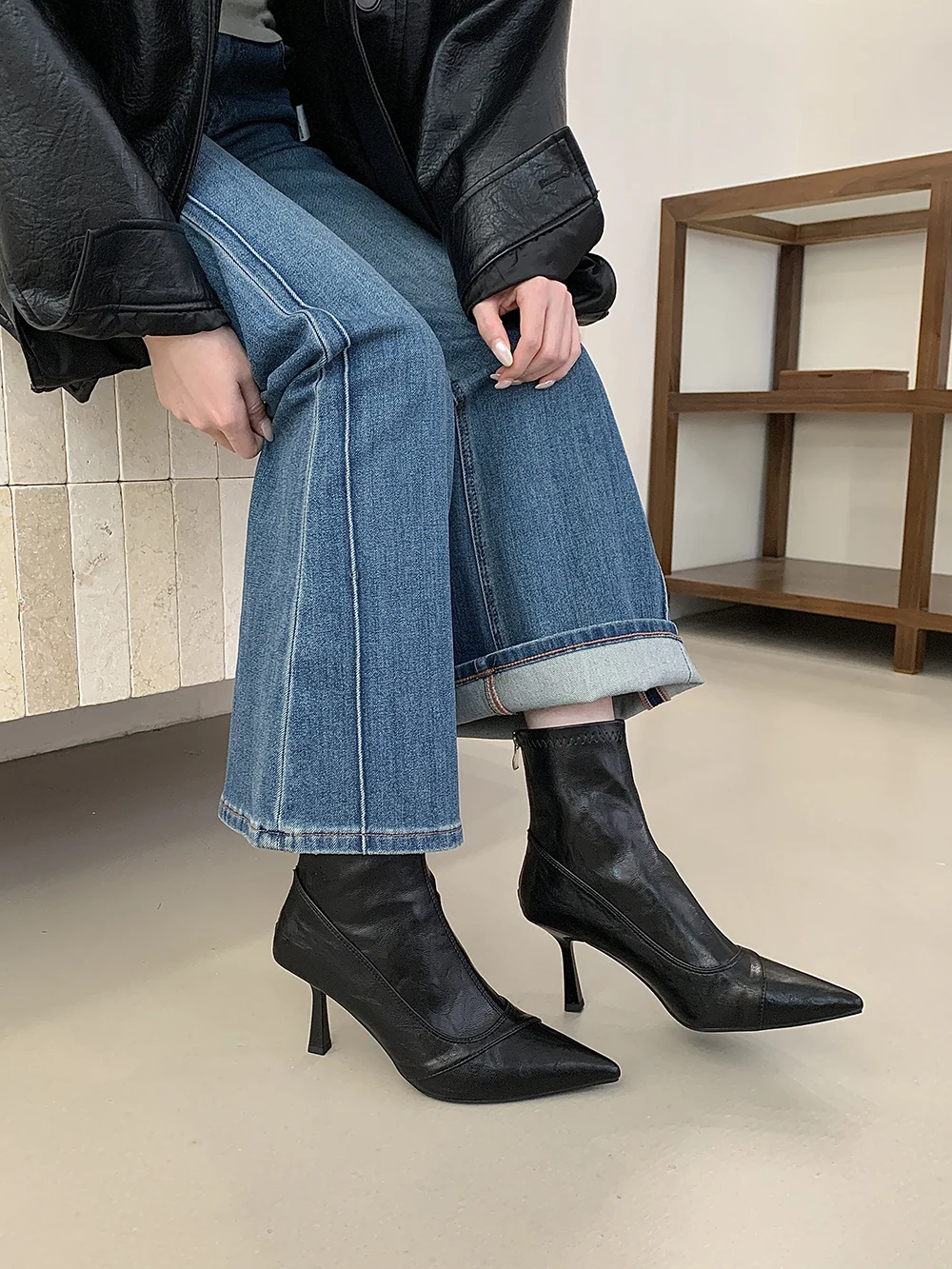 Dedo do pé apontado botas de t - Sock Boot Women avaliação e preço