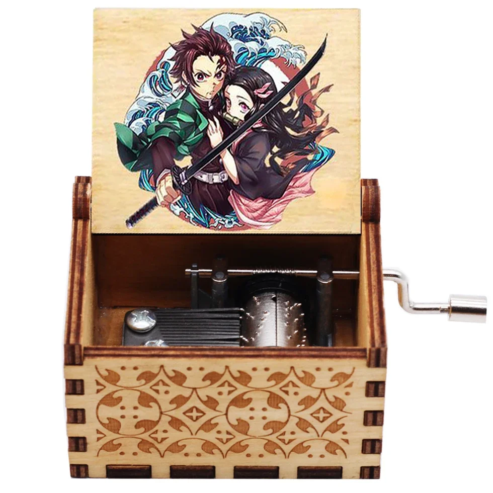 !!!**--حار صندوق تشغيل الموسيقى الخشبي شيطان القاتل اليد مكرنك ديكور المنزل منحوتة صندوق موسيقي هدية عيد ميلاد