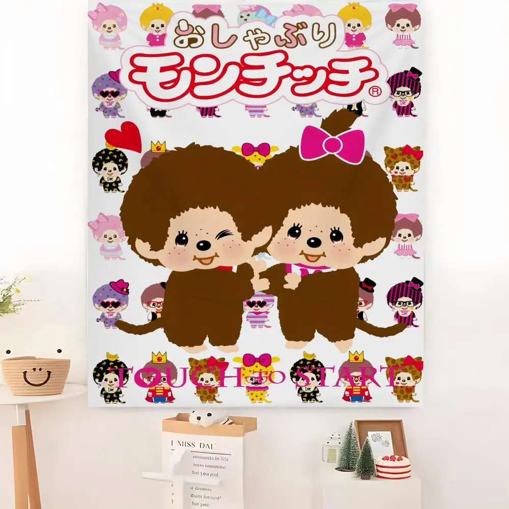 CUTE M-Monchhichi Tapestry Microfiber Background Art Decor For Bedroom Living Room Bar Garden Outdoor Festival Wall Deco