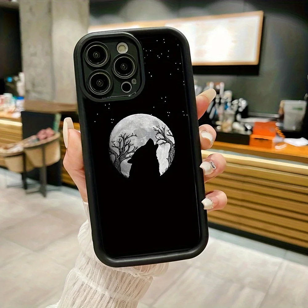 

A Wolf pattern on a full moon night case for iPhone 16 15 14 13 12 11 Pro/ Max/Plus shock-proof rear cover anti-fingerprint