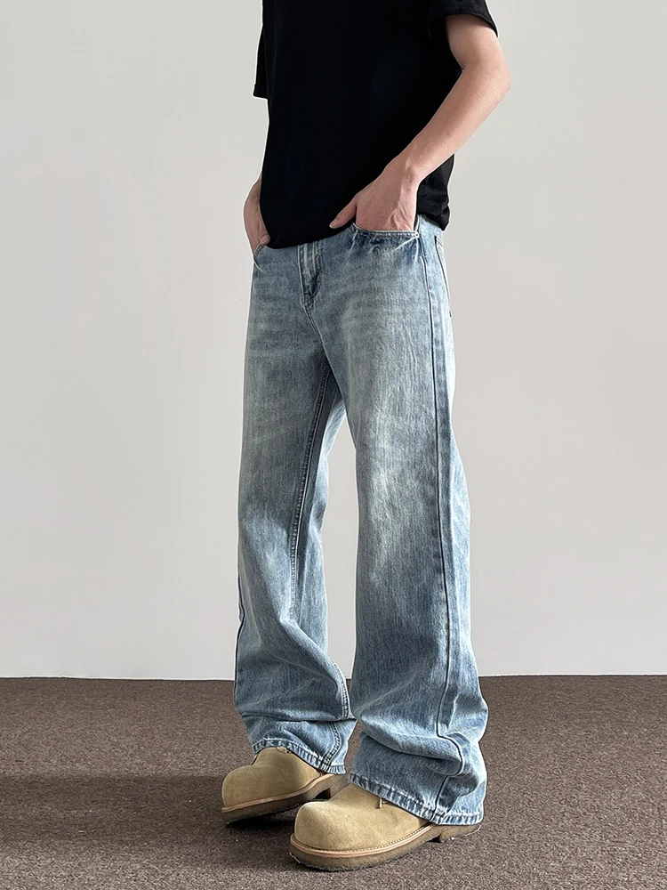 

Washed American High Street Cleanfit Lightning Men's Straight Leg Jeans Trendy Loose Fit Jeans Youthful Casual Wear