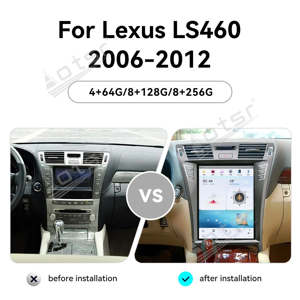 For Lexus LS460 2006-2012 12.1 Inch Vertical Screen In-Dash Car Radio GPS Navigation Carplay Android Auto Plug & Play Upgrade