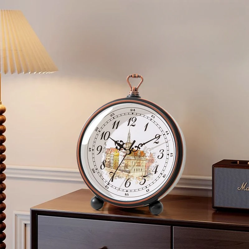 

Vintage European-style Clock Advanced Sense Nordic Retro Desktop Art Decoration Modern Simple Creative Display Mute Desk Clock
