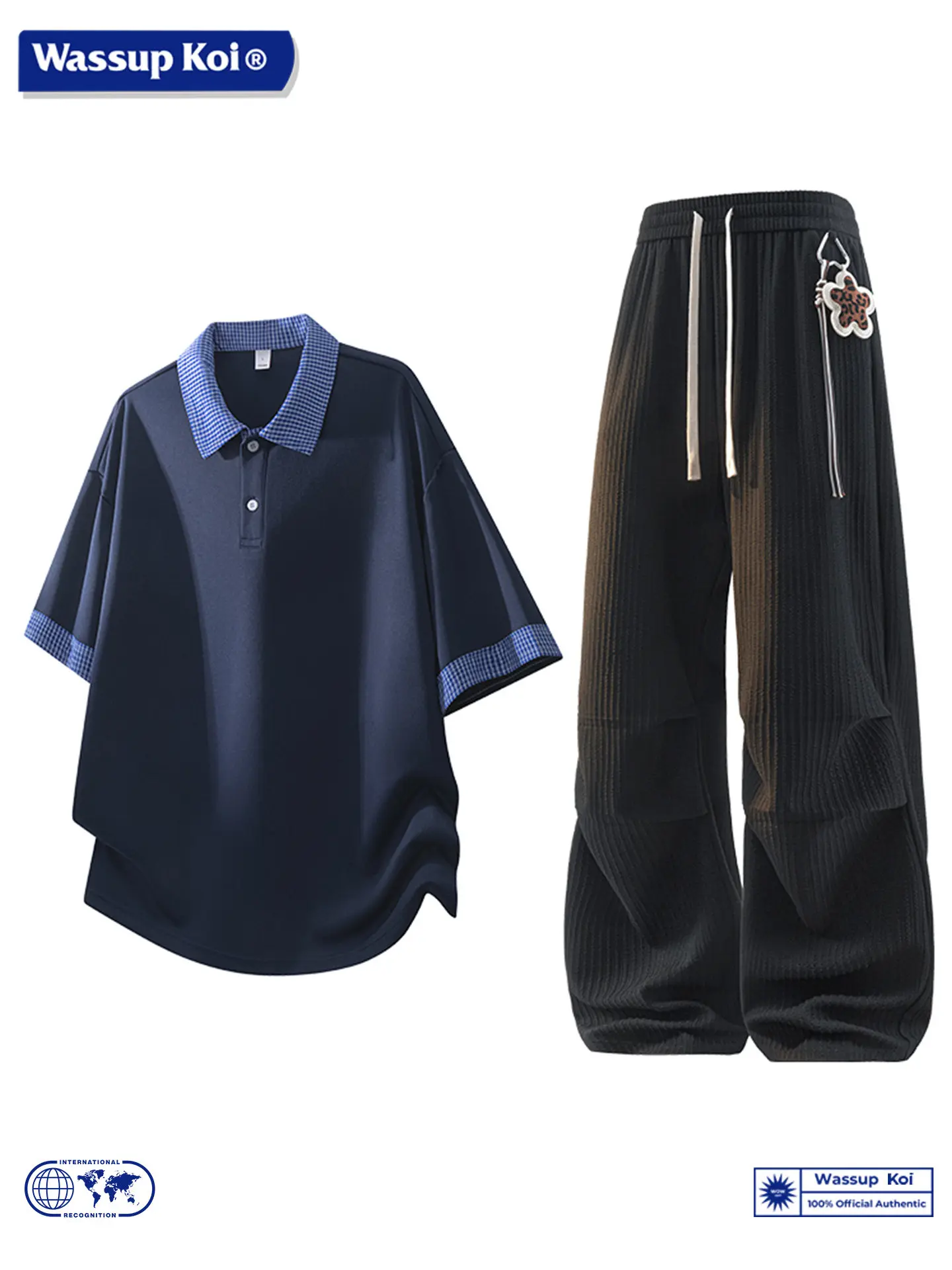wassup-koi-summer-casual-sportswear-set-for-men-short-sleeve-shirt-and-shorts-polyester-blend-fashionable-youth-style