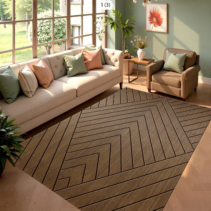 Geometric Stripes Living Room Rug Modern Minimalism Home Decor Carpet Soft Non-Slip Floor Decor Mat for Bedroom Hallway Kitchen