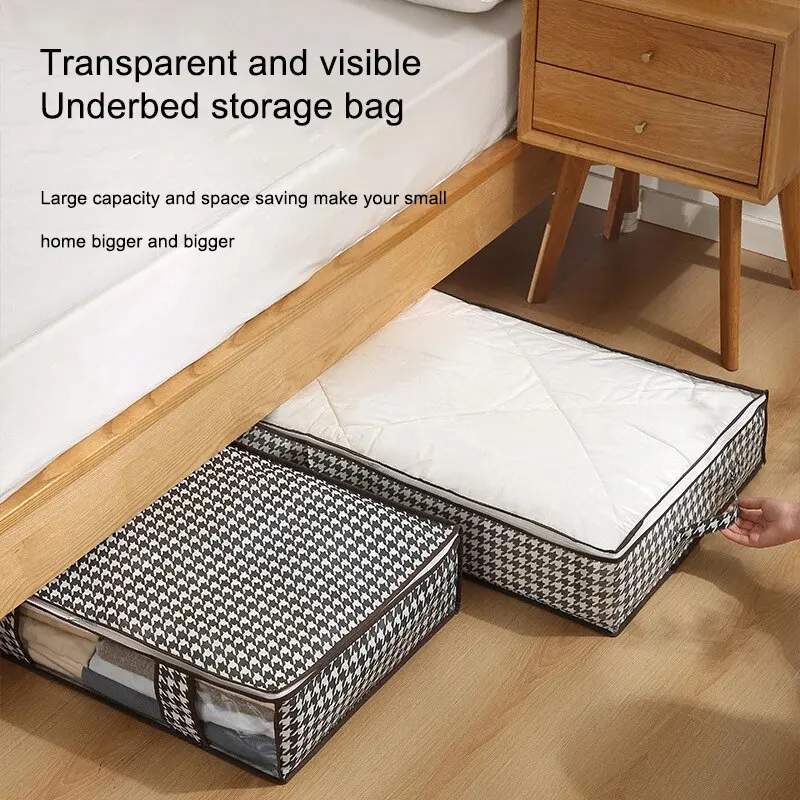 1pc Houndstooth Quilt Clothes Storage Bag Big Capacity Foldable Dustproof Toys Bags Moisture Dust Proof Proof Organizer