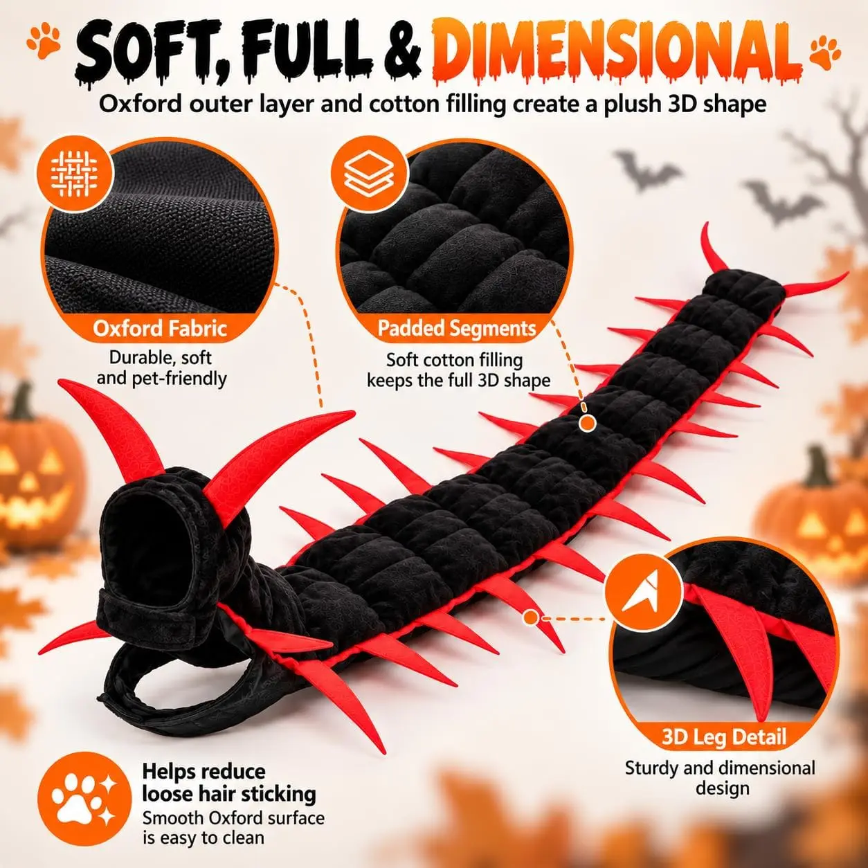 Cat Centipede Costume Halloween Kitten Cosplay Clothes Funny Adjustable Pet Outfit Scary Shape Suit for Outdoor Party Dress