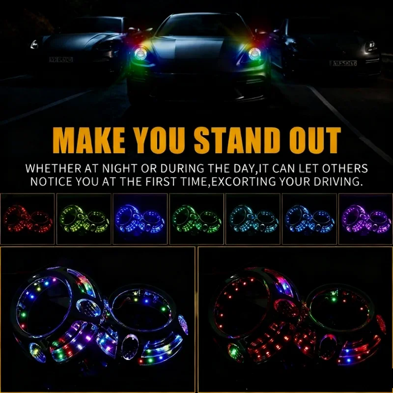 2PCS APP RGB 3inch Angel Eye LED Shroud for HID Xenon Lens Bi Led Projector Lens for For Bi Xenon Projector Retrofit Panamera view 6