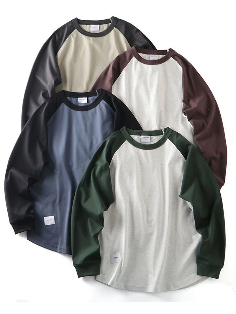 

Heavyweight Cotton Waed Color Blo oulder Loose Casual round Ne Sweatirt Men's Spring Autumn Long Sve T-irt Trendy