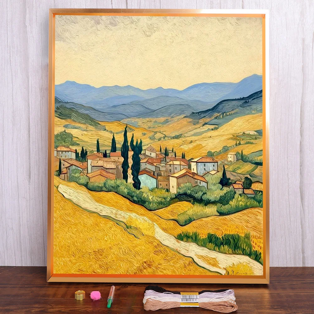 

Landscape Field Printed 11CT Cross Stitch Full Kit Embroidery Handicraft Painting Handmade Sewing Different Stamped Floss
