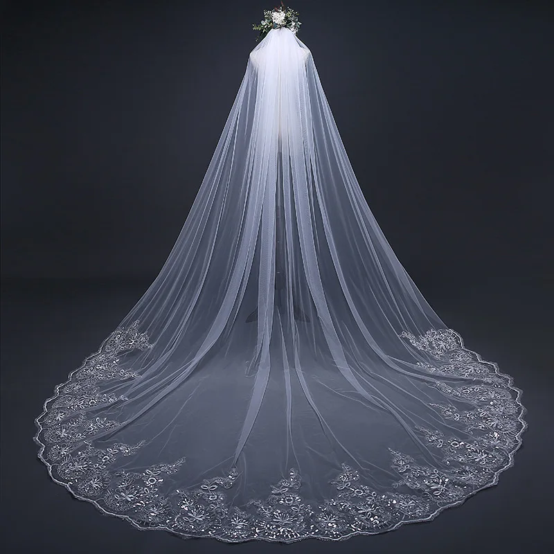 5m/4m/3m long white wedding veil ivory Cathedral bridal veil with lace edge with comb wedding accessories bride wedding veils