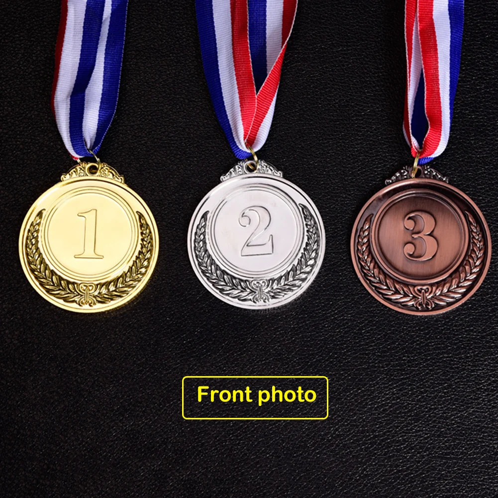 1-3pcs 5cm Gold Silver Bronze Metal Award Children Medal Winner Reward Football Competition Prizes with Neck Ribbon for Outdoor