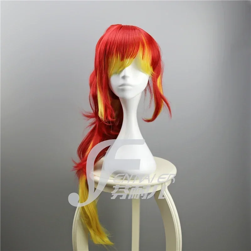 Anime Ao No Exorcist Kirigakure Shura Cosplay Red Yellow Gradient Long Ponytail Heat Resistant Hair for Halloween Party Costume