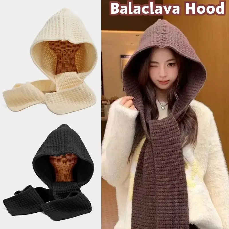 

Korean Women Balaclava Scarf Hat Winter Knitted Hood Scarf Warm Earmuffs Cap Wool Pullover Hat Neck Collar Scarf Cap Ski Bonnet