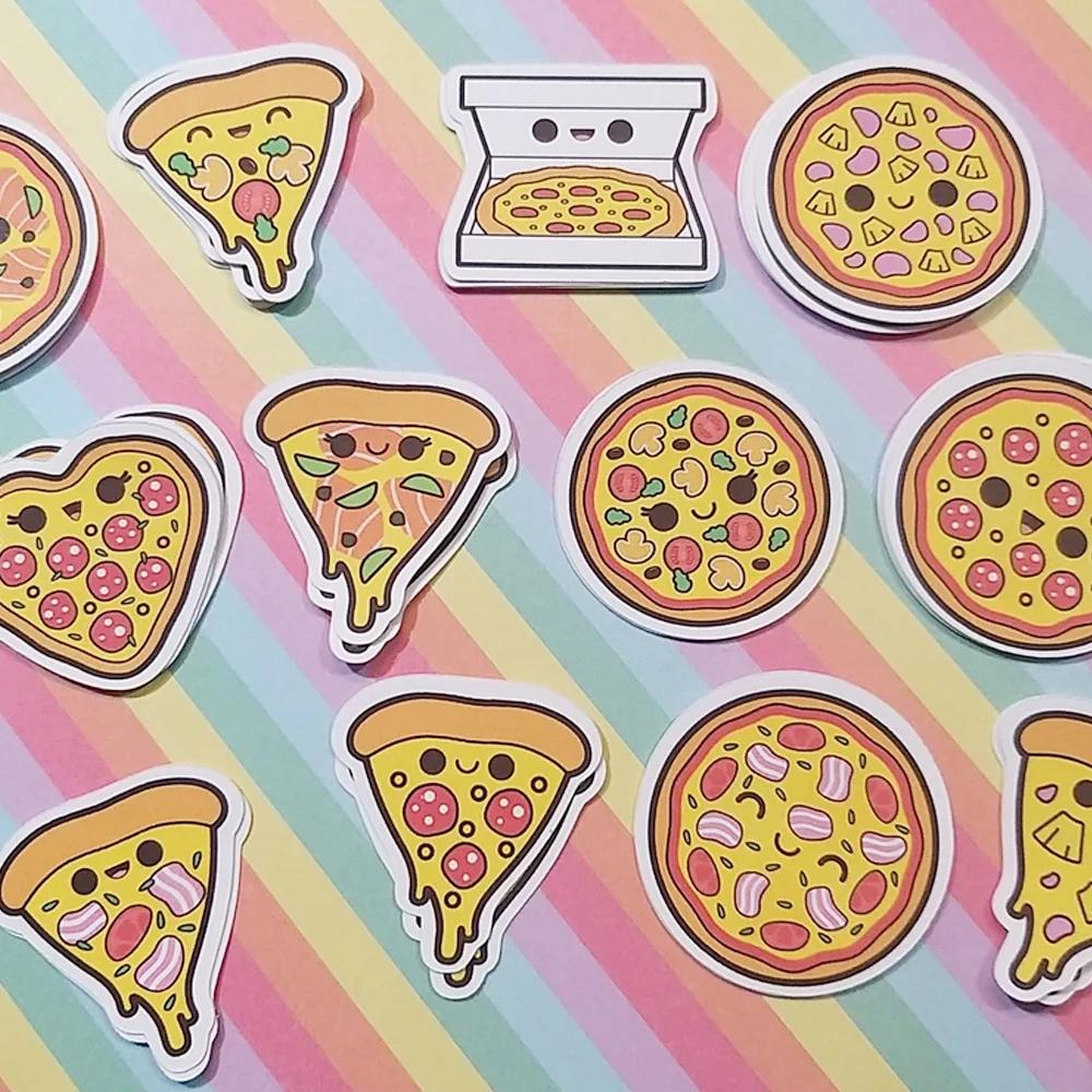 Pack of 24 Kawaii Pizza Stickers Fun Food Decals for Scrapbook, Journal, Notebook, Phone, Laptop DIY Craft Decoration