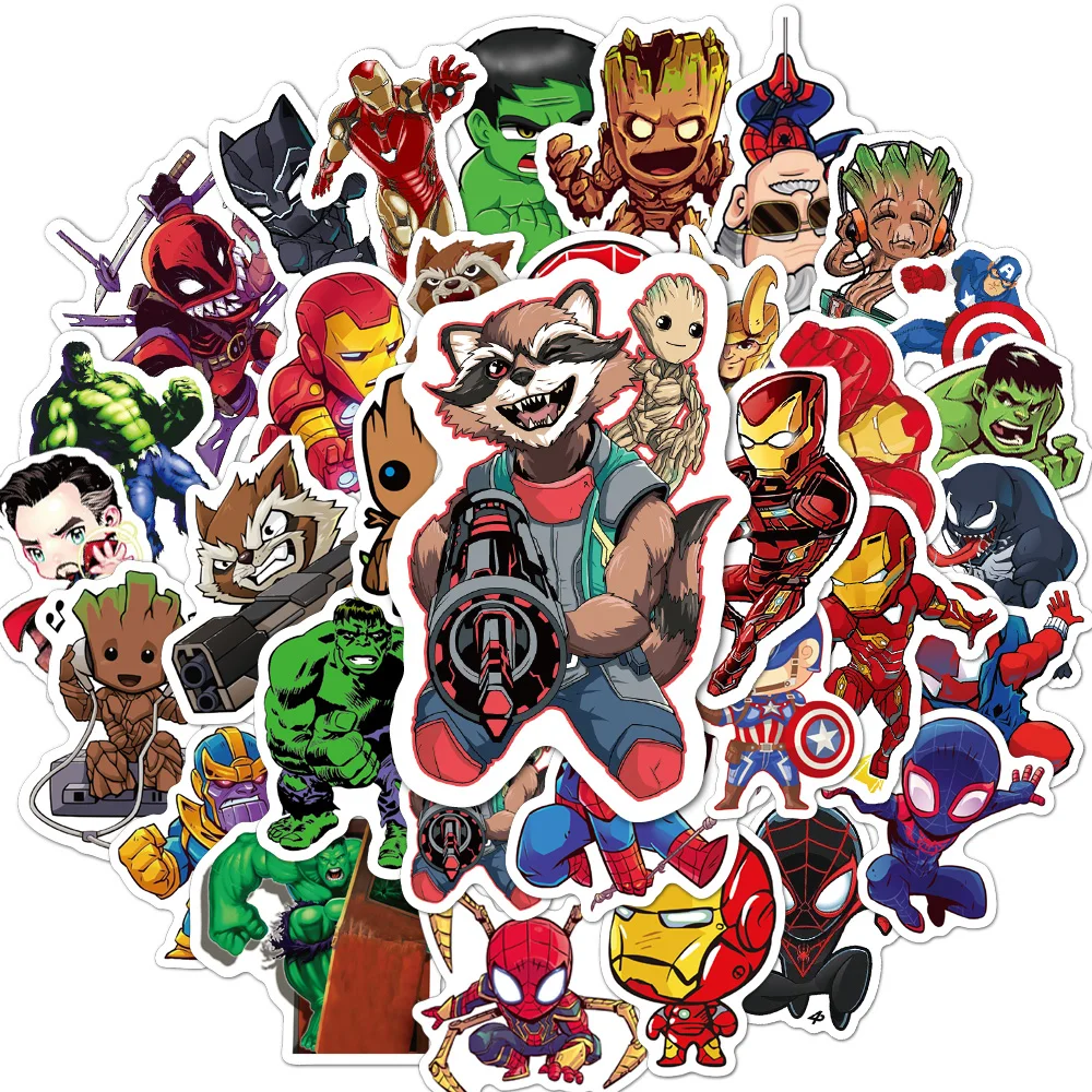 10/30/50/100pcs Bonito Da Disney Os Vingadores Anime Super-herói Adesivos DIY Notebook Skate Suitcase Legal Dos Desenhos Animados Graffiti Adesivo