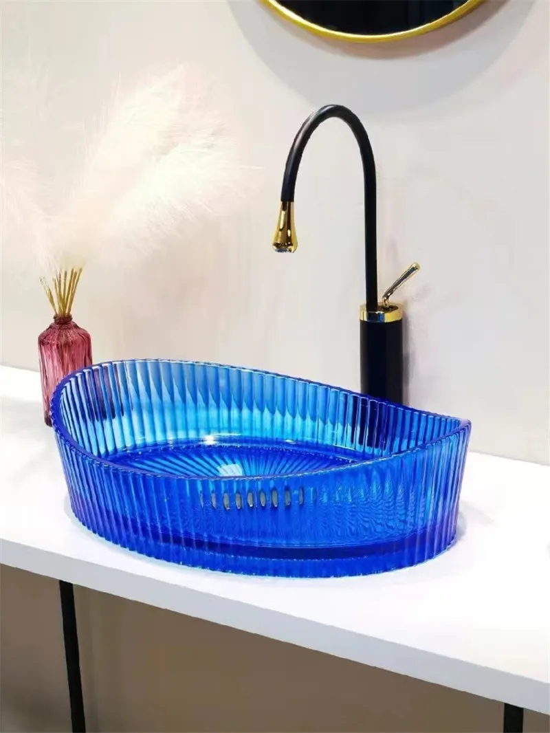 Light Luxury Oval Bird's Nest Crystal Glass Countertop Basin, Washbasin, Colorful Bathroom Single Basin Washbasin,Artistic Basin