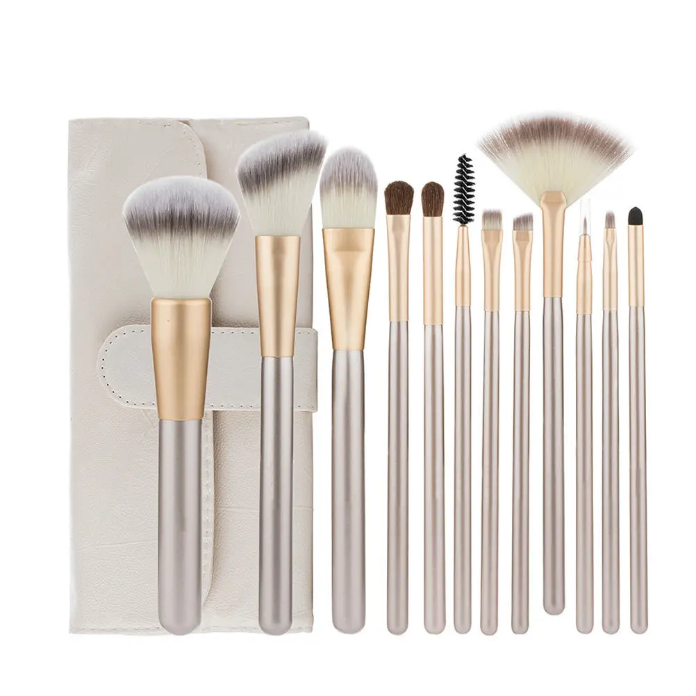 1 Juego de brochas de maquillaje, peine para cejas, cepillos profesionales de nailon duraderos, cepillo para rímel blanco arroz