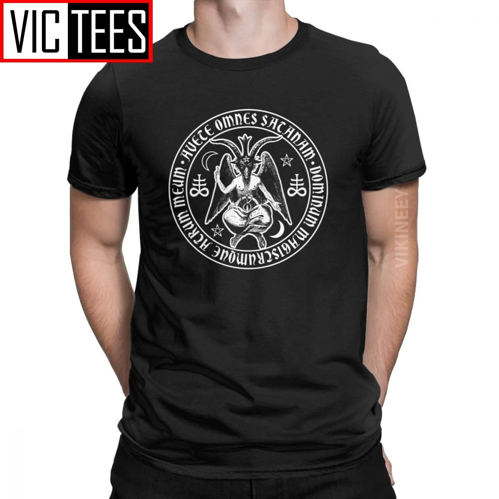 Baphomet Satanic Crosses With Hail Satan Tshirt Men's Cotton Funny T-Shirt Satanic Lucifer Devil Witchcraft s