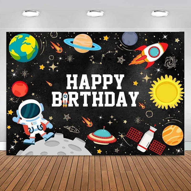 Space Planet Birthday Backdrop Astronaut Rocket Astronomy Boy Background Galaxy Planet Party Photography Photo Banner decoration