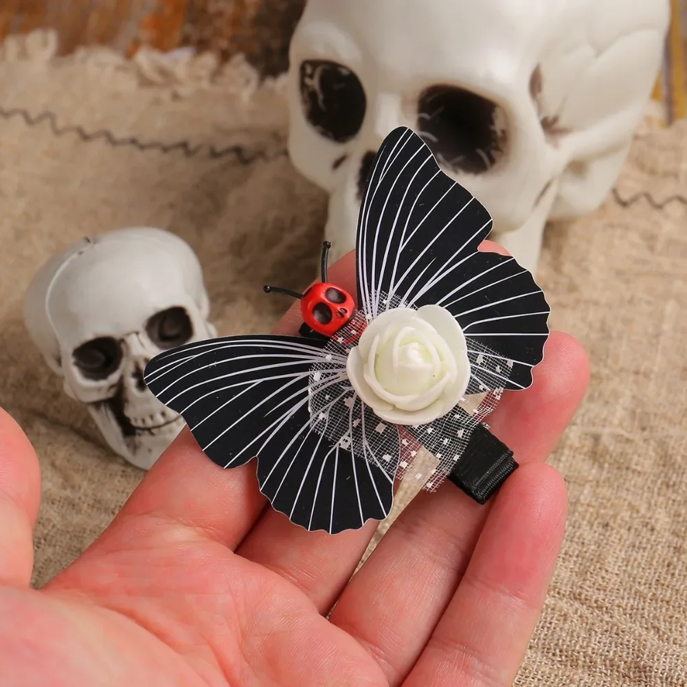 Halloween Skull Butterfly Hairpin Holiday Funny Headdress Party Costume Side Duck Clip Decoration