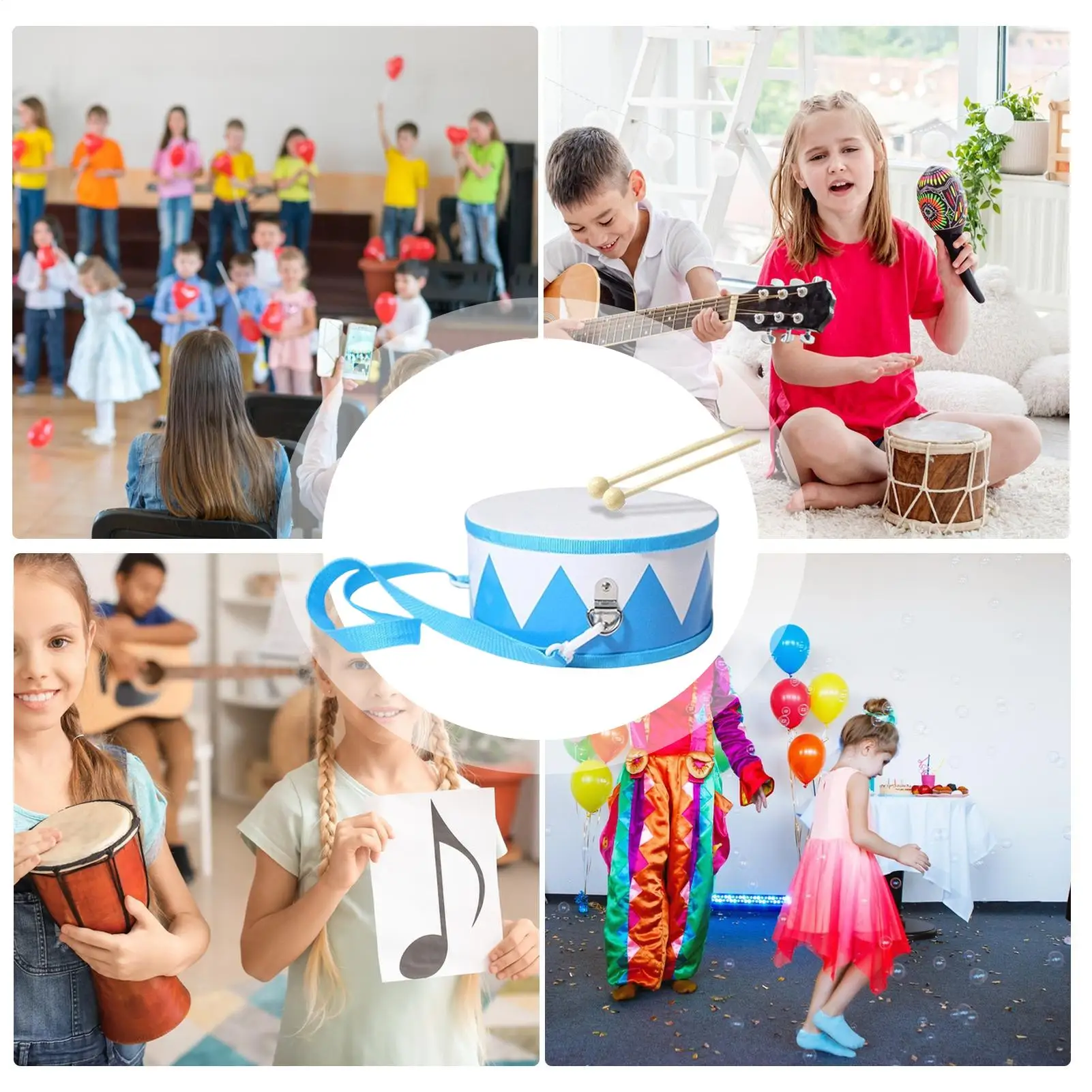 Spielzeugtrommel aus Holz, Musikspiel, 5,9 Zoll, verstellbarer Riemen, Spielzeuginstrumenten-Set für 2–5 Jahre alte Jungen und Mädchen, frühe Bildung, Geburtstag, Zuhause