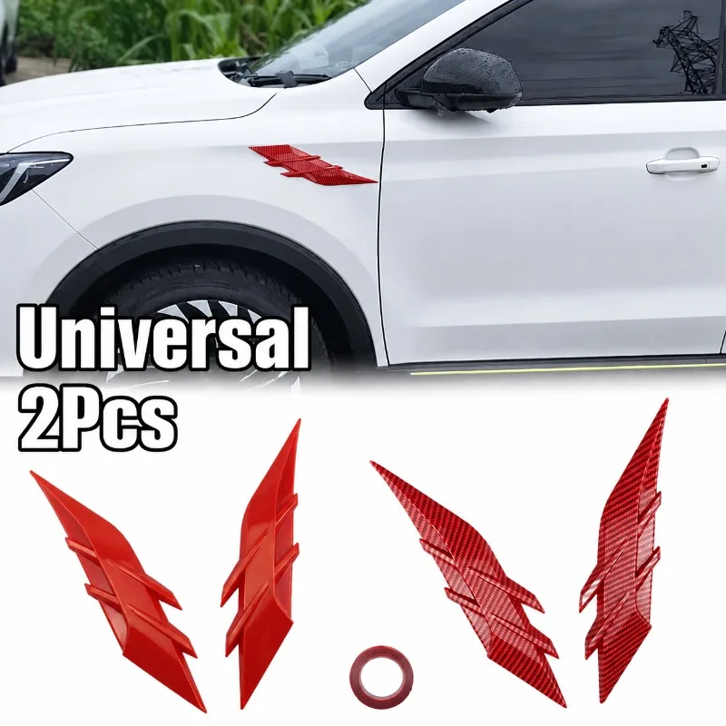Car Shark Gill Fake Side Vent Air Flow Sticker, TPU Universal Gloss Black Carbon Fiber Style Auto Hood Fender Simulation