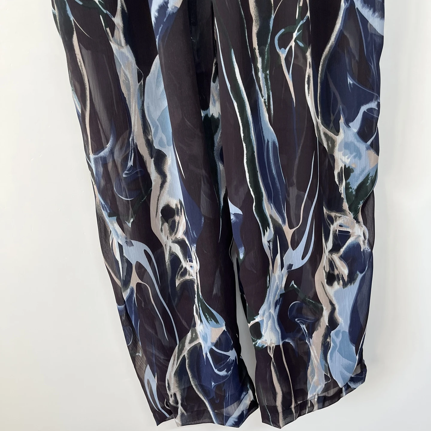 Loose Men's Long Pants Deep Blue Silk  Casual Loose Men's Fashion Trendy Transparent Chiffon Abstract Pattern
