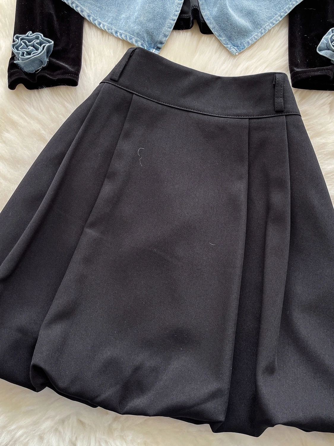 طقم أزياء نسائي للخريف والشتاء، تنورة منتفخة عالية الخصر وطباعة زهور الورد طويلة، تصميم غير متساوي