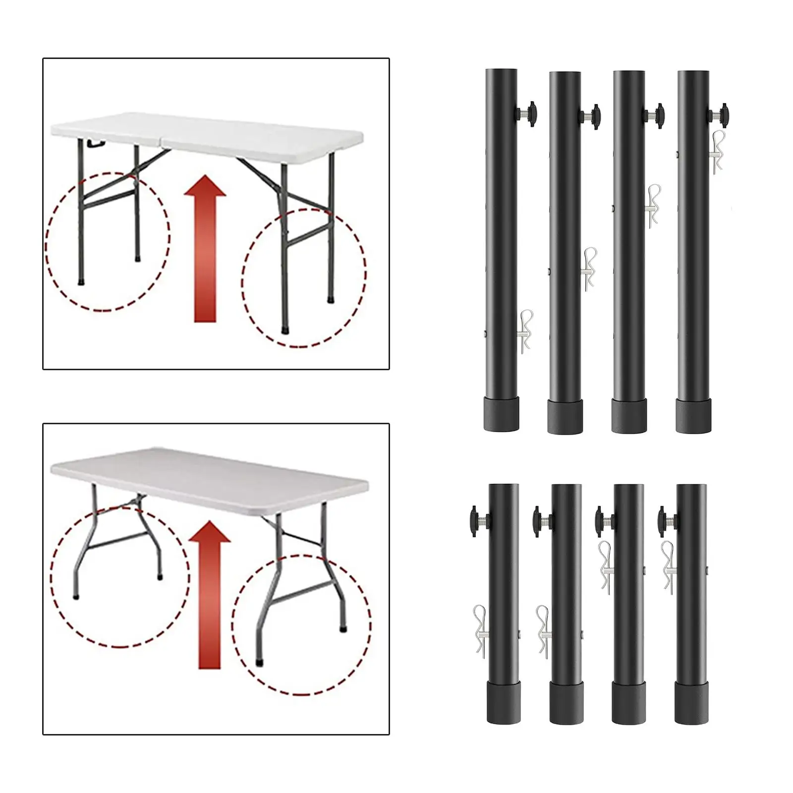 Tabela perna altura extensões Risers, mesa dobrável Risers, acessórios resistentes